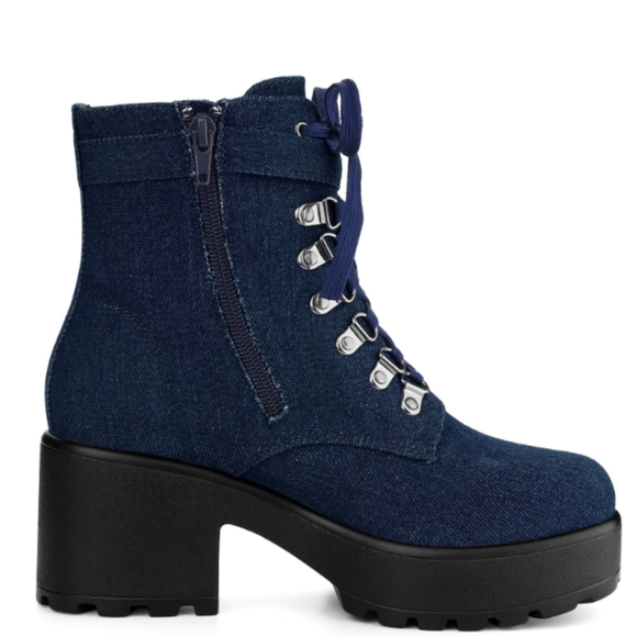 Denim zip up chunky heel platform ankle boots SUPER COMFY (W-10) - Picture 5 of 7